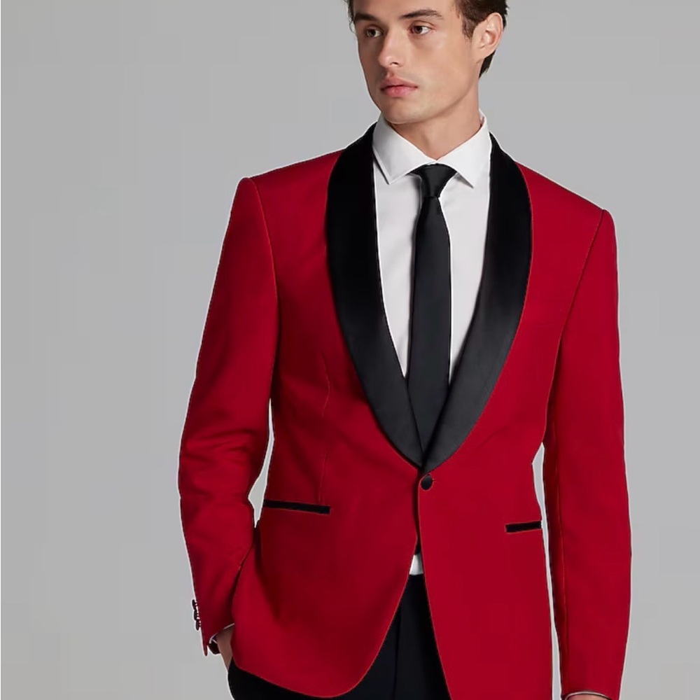 Men's Red Tuxedo Blazer with Black Satin Lapel